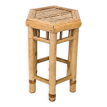 Table d'appoint vintage Tabouret de fleur Banc de fleur Mid Century Bambou Table de nuit Tabouret de