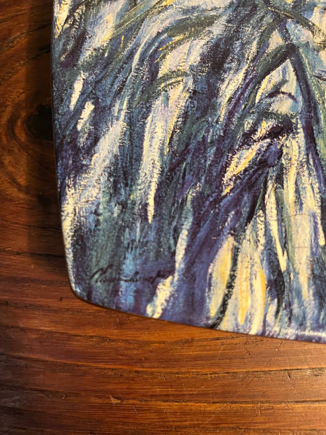 Luneville earthenware plate, irises, Claude Monet