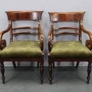 French Art Deco walnut dining chair set with armchairs, France 1930s