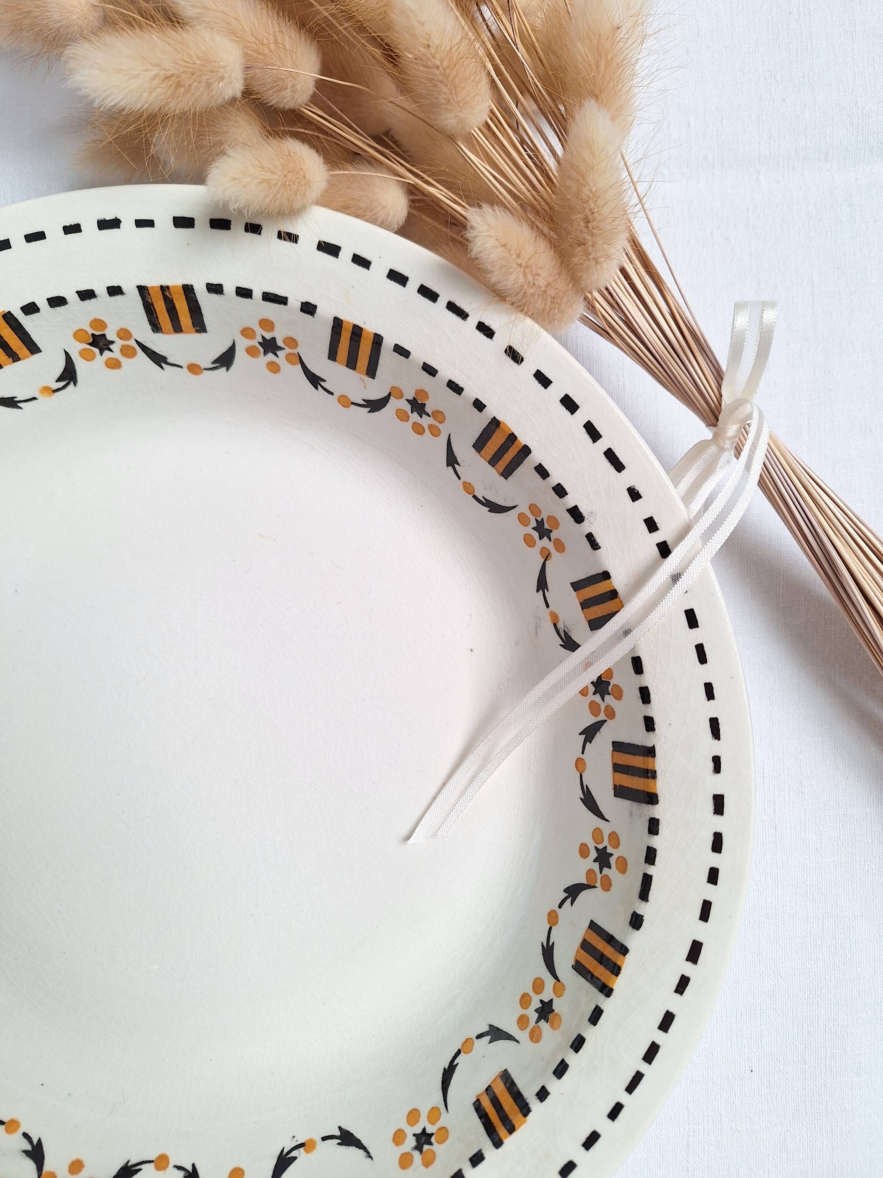 Plat creux Gien orange et noir modèle 456