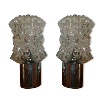 Paire d'appliques en verre chromées des années 60/70