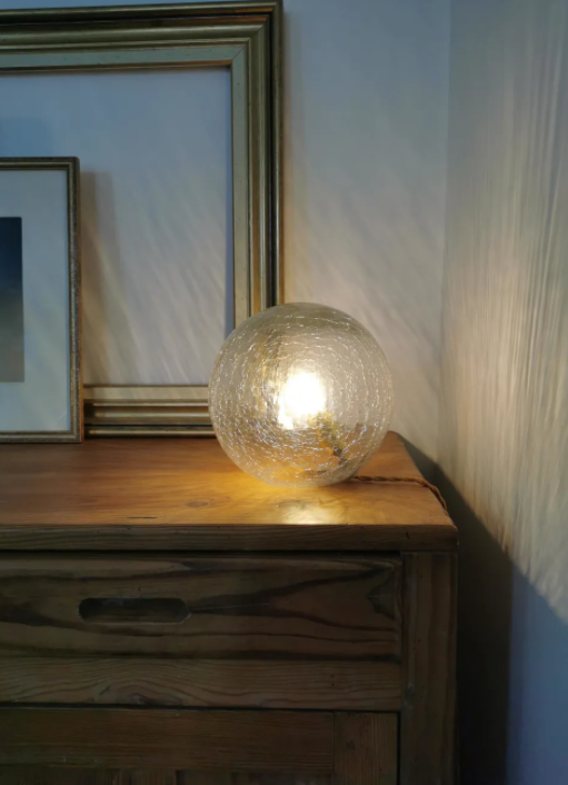 Vintage globe table lamp in molded glass