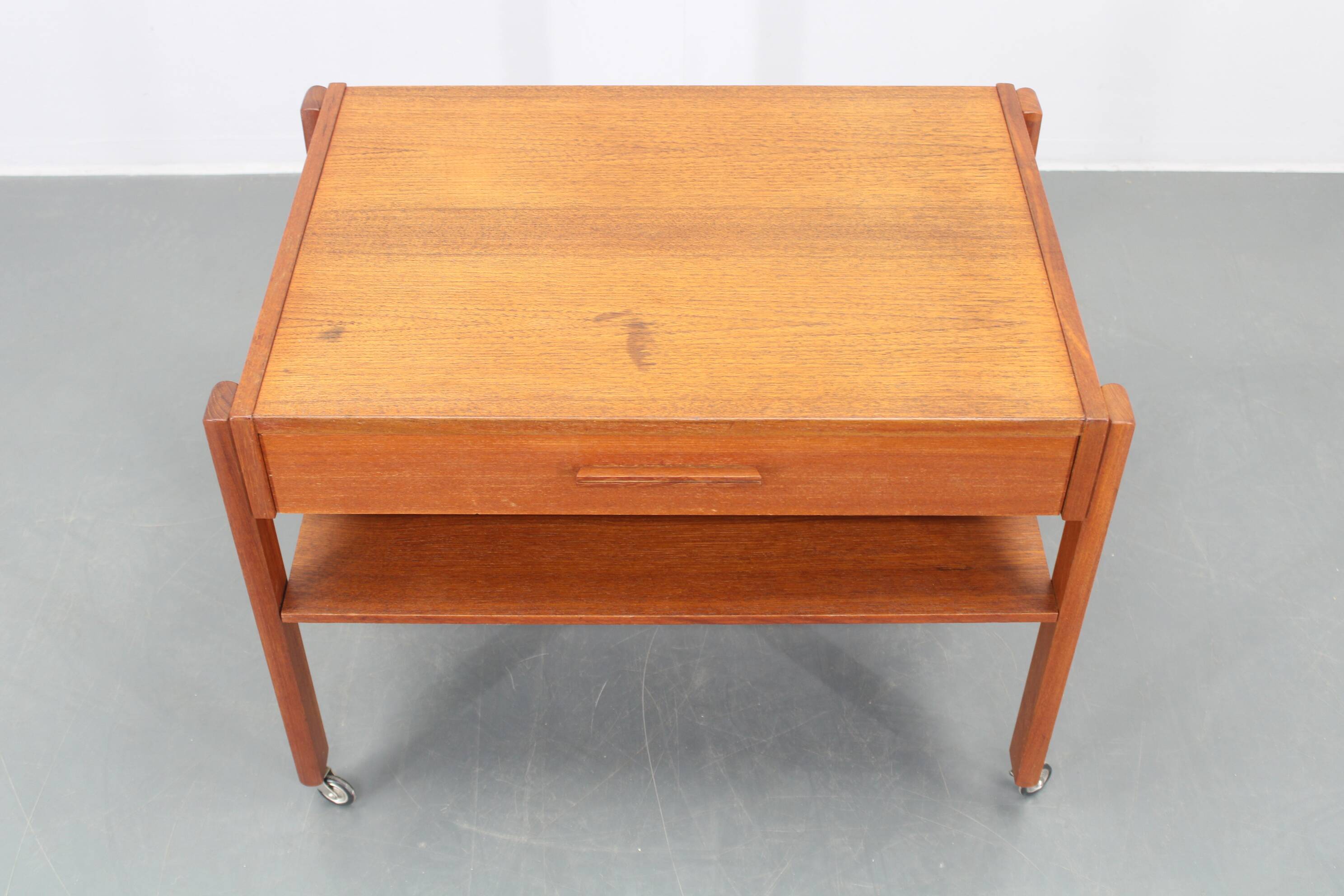 1960s Danish Teak Sewing Cart or Side Table