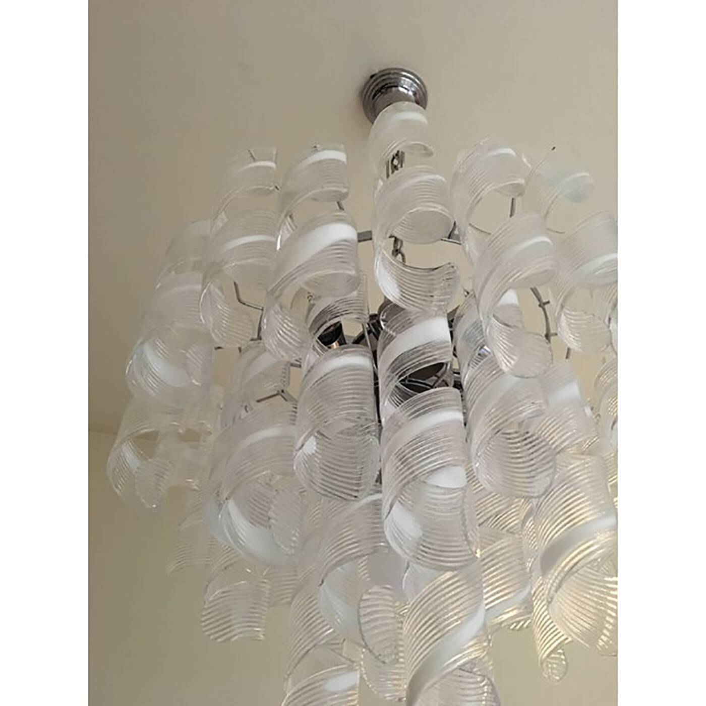 Murano Glass Sputnik Chandelier With Swirling Italian Glass Clear and White