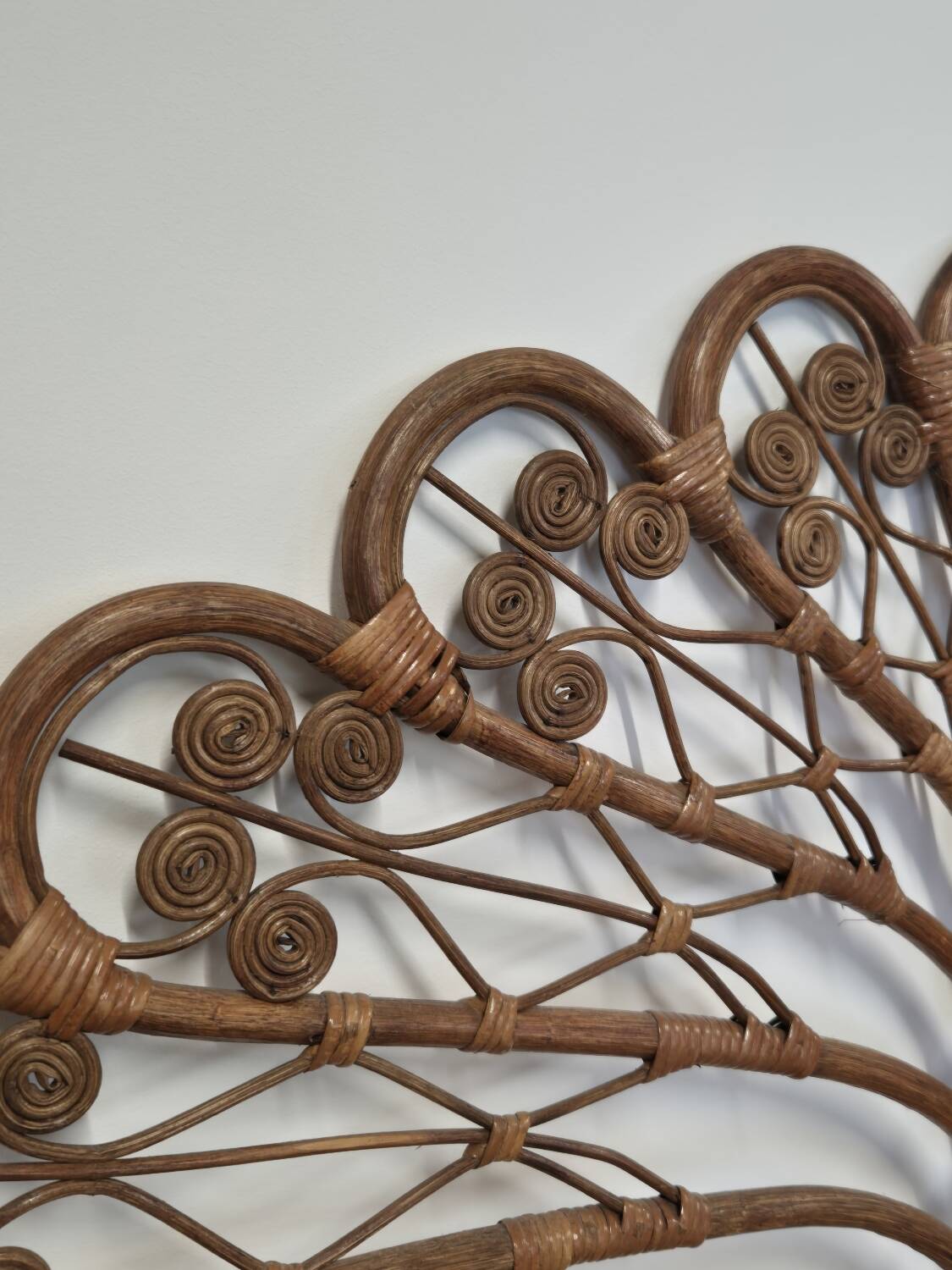 Peacock headboard in rattan Bamboo vintage 1970s