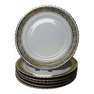 Set of 6 vintage flat plates ADP L Royal Limoges, gilded porcelain - 2