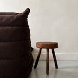 brutalist solid wood tripod stool, France circa 1960