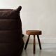 brutalist solid wood tripod stool, France circa 1960