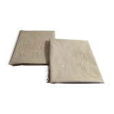 Lot 2 pillowcases embroidered and monogrammed MB old cotton 70 x 75