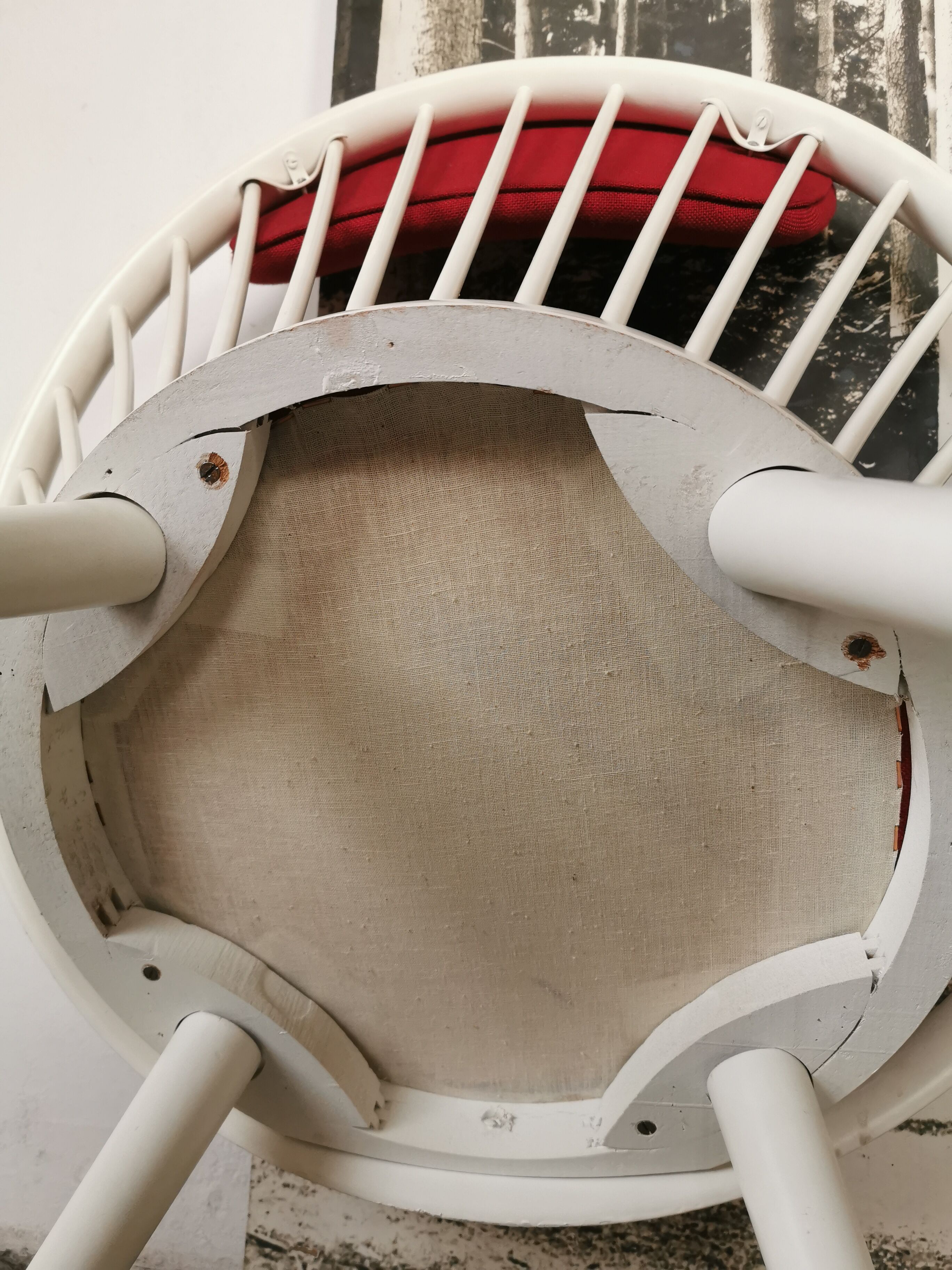 Swedish armchair circle Yngve Ekström, white and red