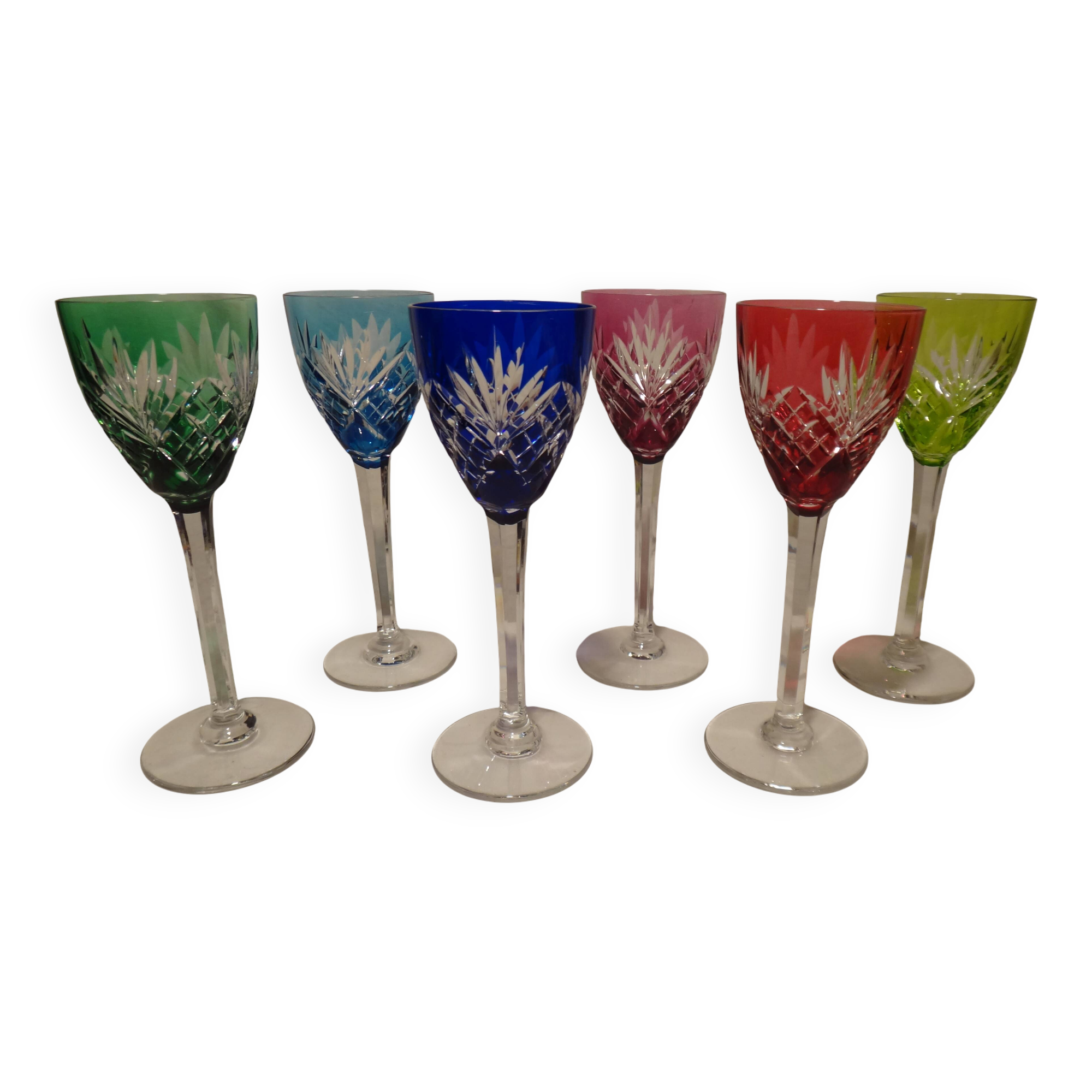 Saint louis chantilly 6 rhine wine glasses roemer colored crystal - 21.5 cm