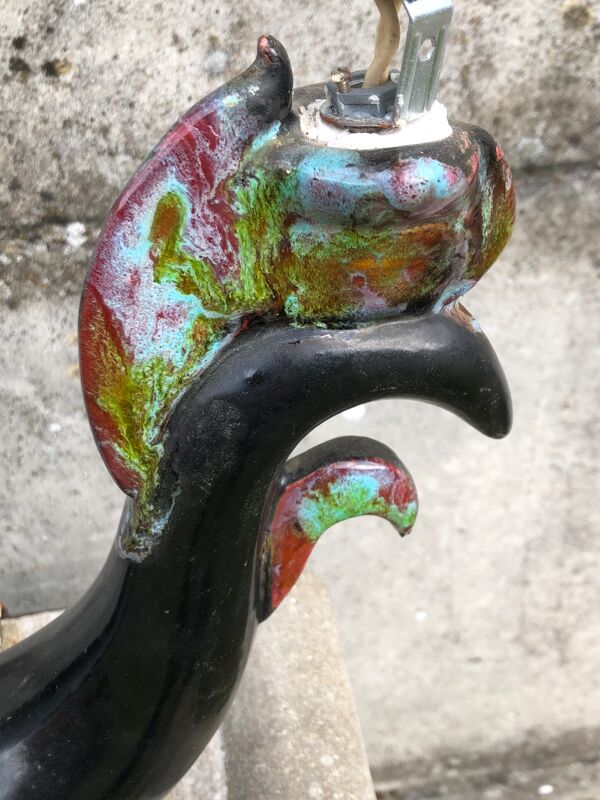 Lampe zoomorphe coq noir