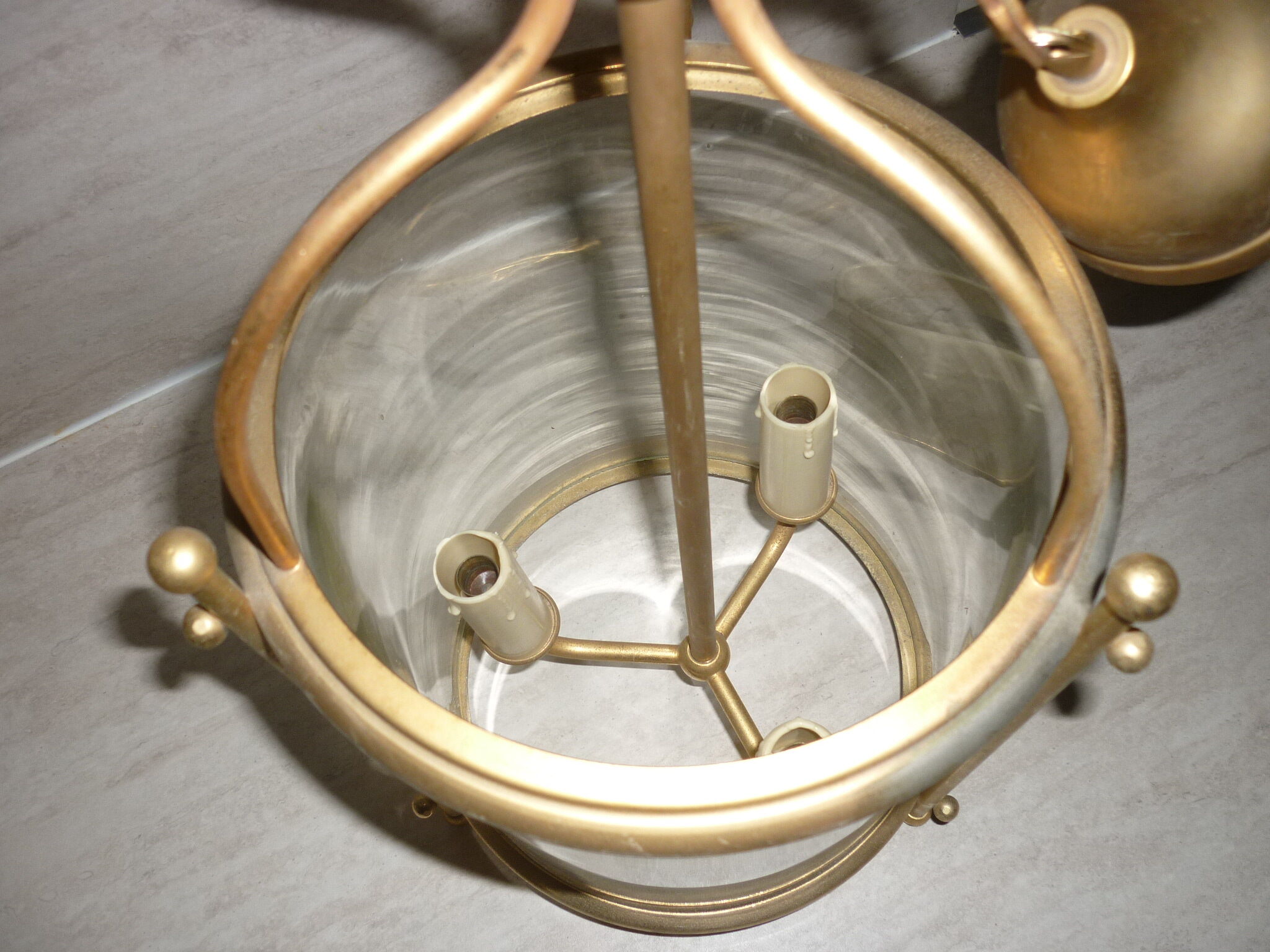 Glass lantern and gilded brass, antique pendant lamp