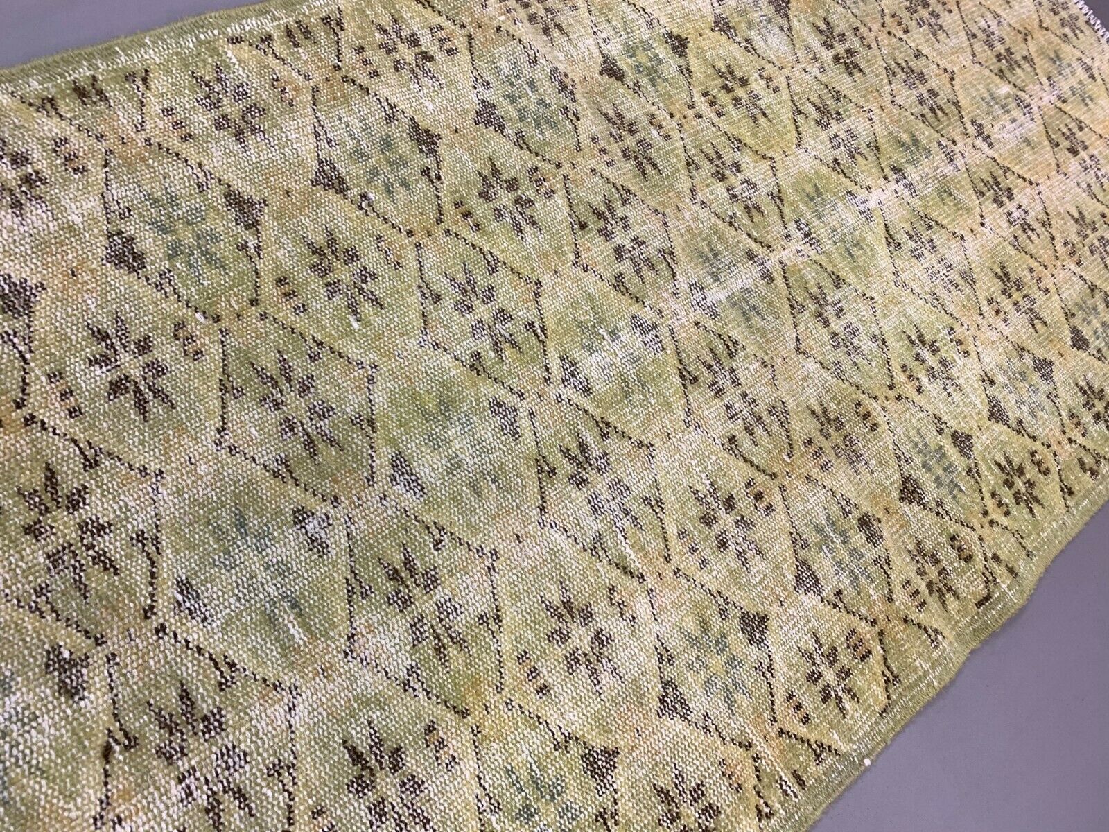 Distressed Turkish Runner 190x82 cm wool Vintage rug, Overdyed Yellow, Black