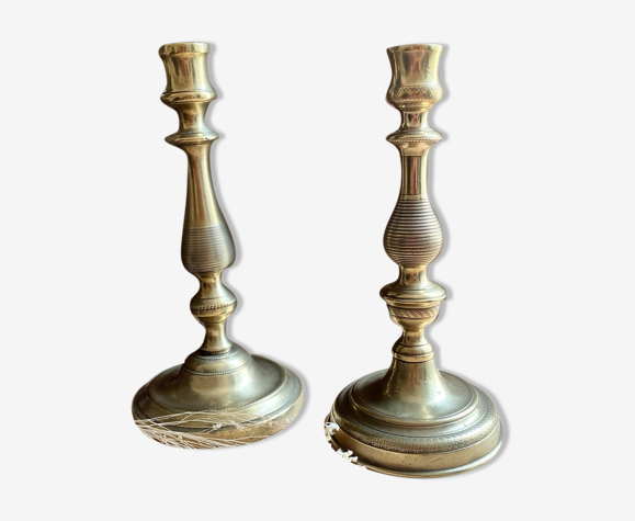 Paire bougeoirs vintage en bronze