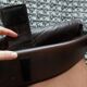 Brutalist brown Leather low Lounge Chair, Norway 1970s