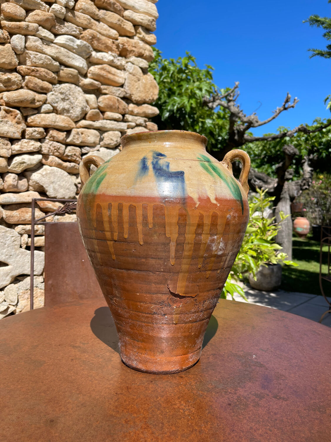 Ancient terracotta pottery jar from the 1920s.