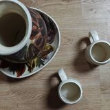 Vintage floral stoneware pitcher vase saucer and mug set
