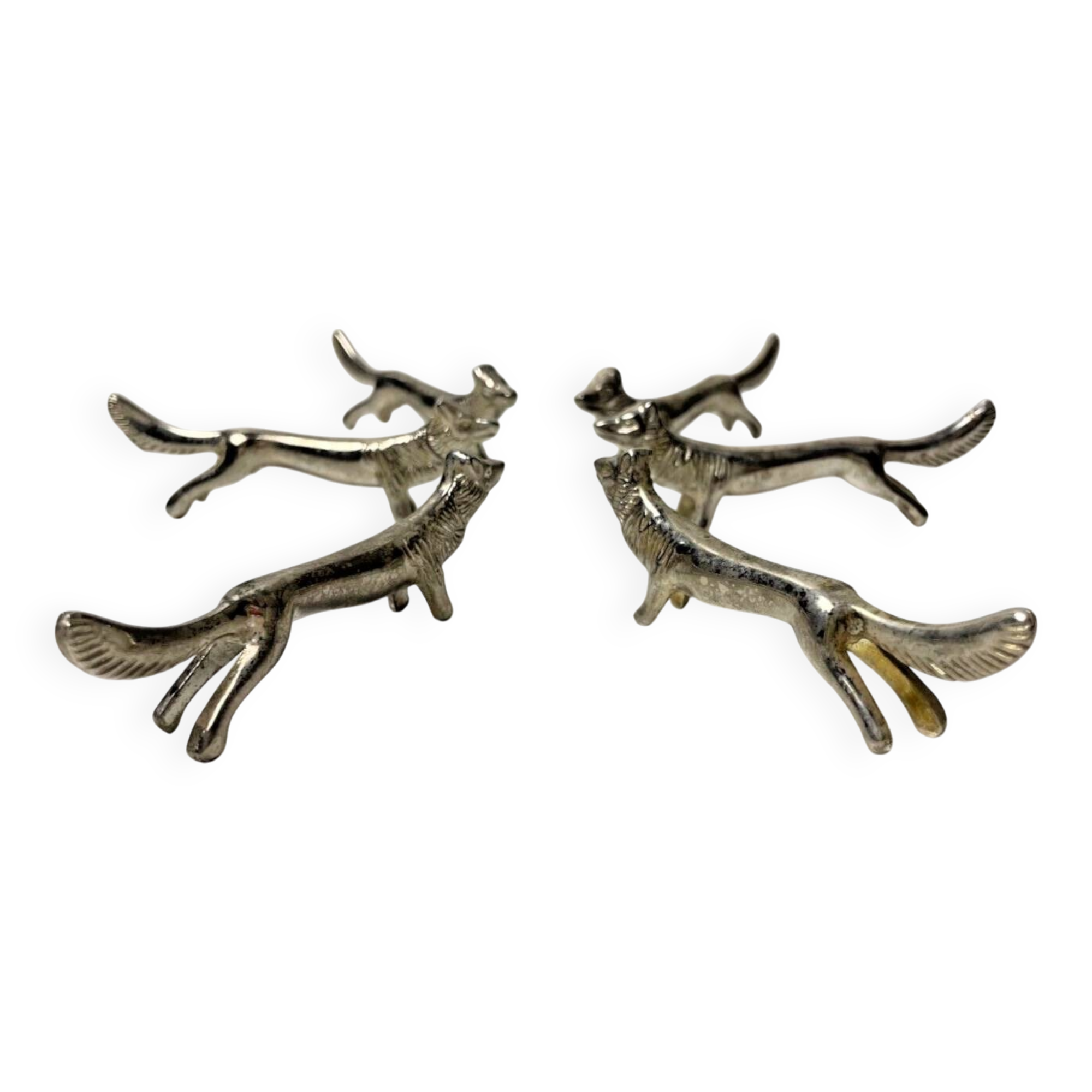 6 Vintage Silver Metal Knife Rests - Elegant Fox Design