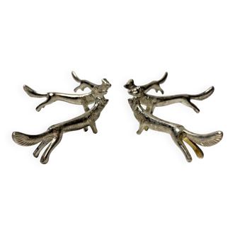 6 Vintage Silver Metal Knife Rests - Elegant Fox Design
