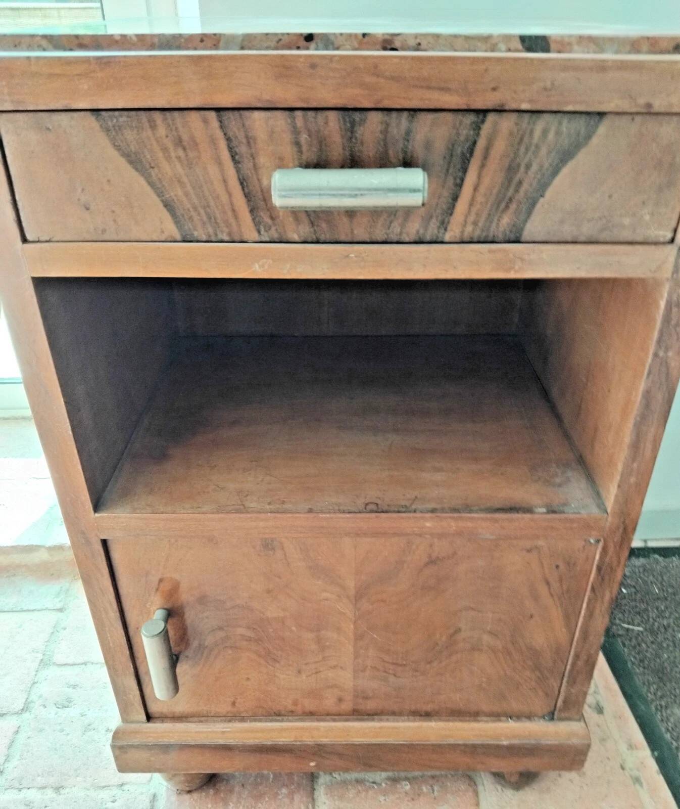 Vintage Wooden Nightstand with Marble Top
