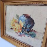 Watercolor bouquet of roses in preparation, Géo, 1948