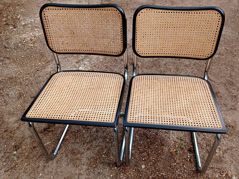 Pair of Marcel Breuer B32 Cesca black chairs