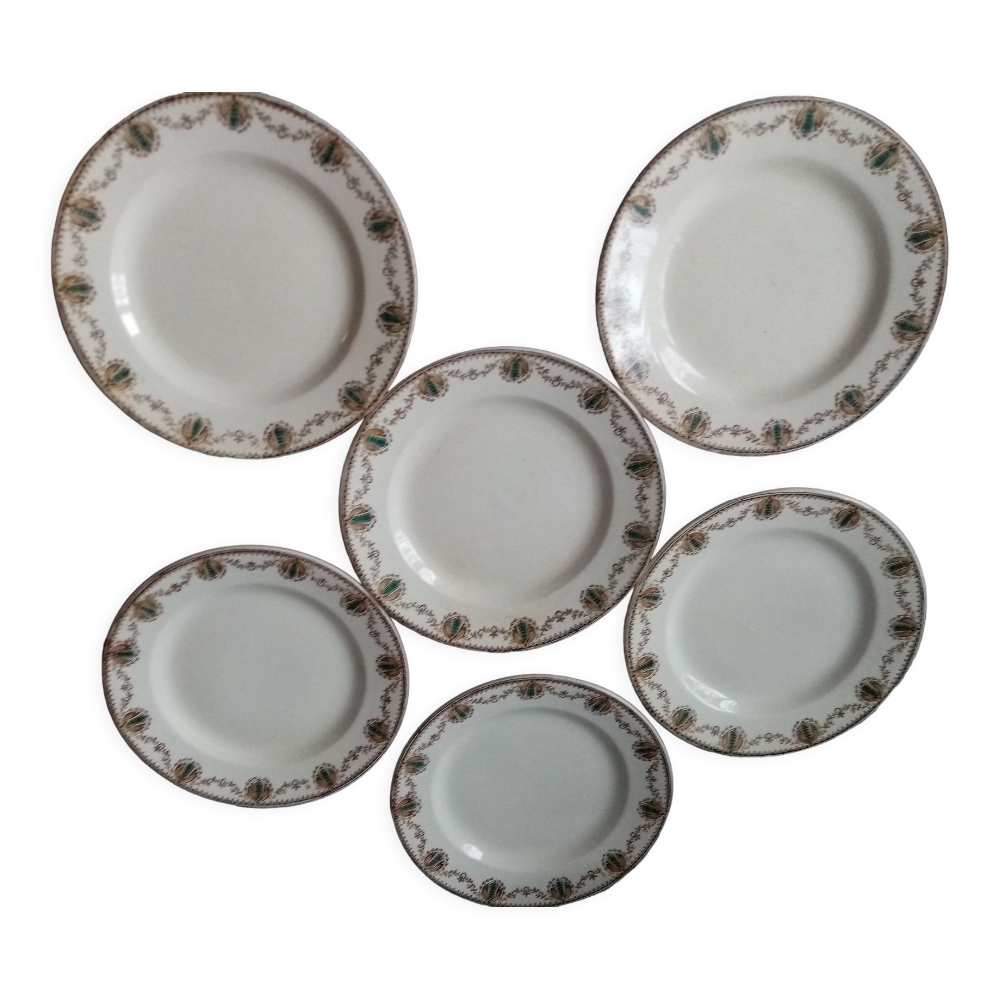 Superbe série de 6 assiettes plates en faience de clairefontaine (haute saône) modèle cadix