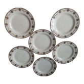 Superb series of 6 flat plates in clairefontaine faience (haute saône) cadiz model
