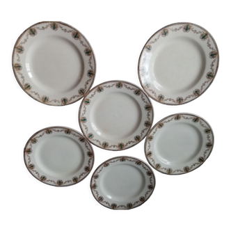 Superb series of 6 flat plates in clairefontaine faience (haute saône) cadiz model