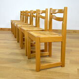 6 vintage chairs in elm - set assisi straw 1970 / 1980