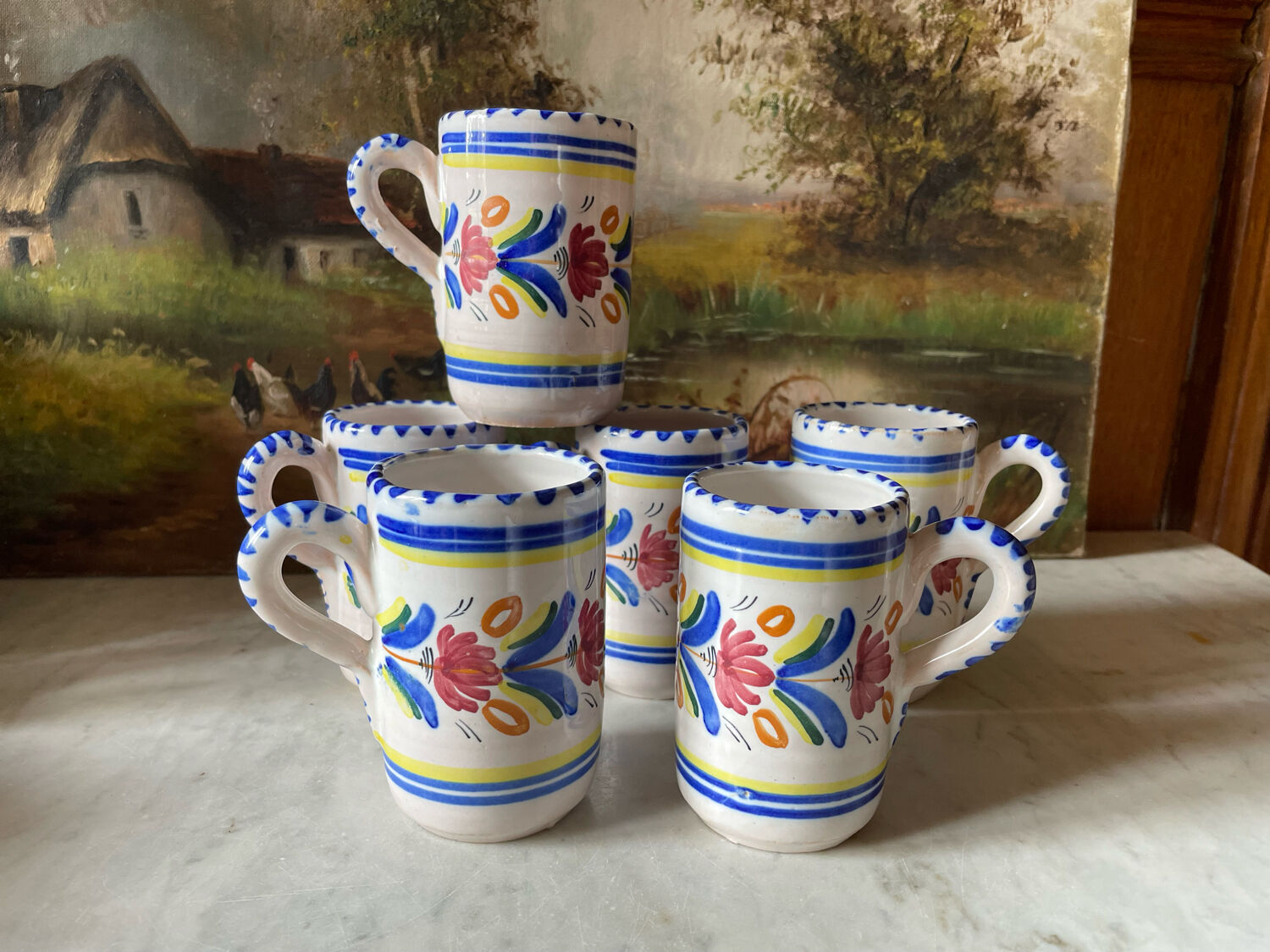 6 ceramic cups signed hc
