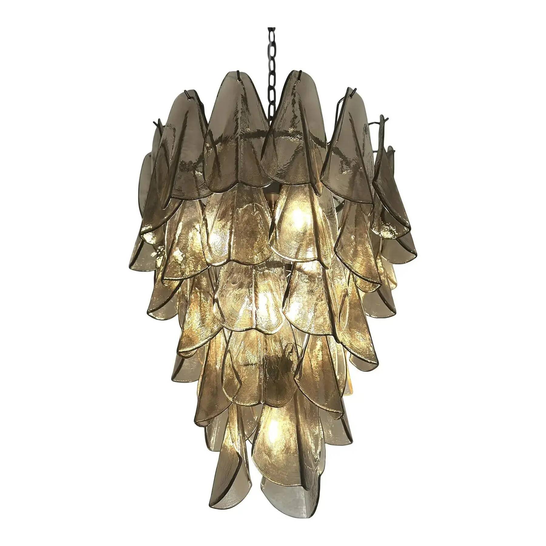 Luxury Smoked Fumé Murano Glass “Rondini” Chandelier with Cascading Design