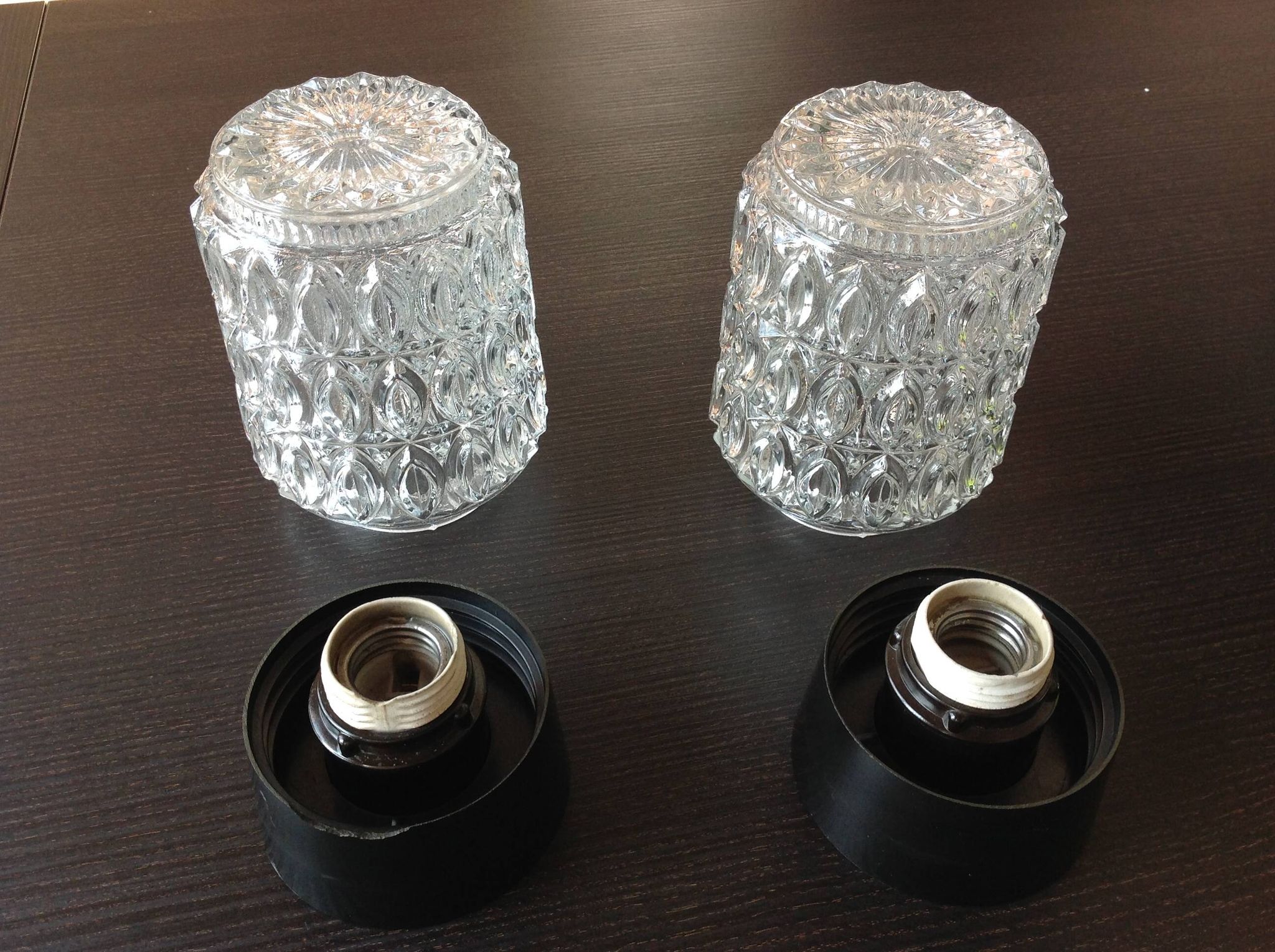 Paire de plafonniers cylindriques  en verre structuré / vintage années 60-70