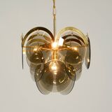 60s large brass ceiling chandelier with large round glass plates