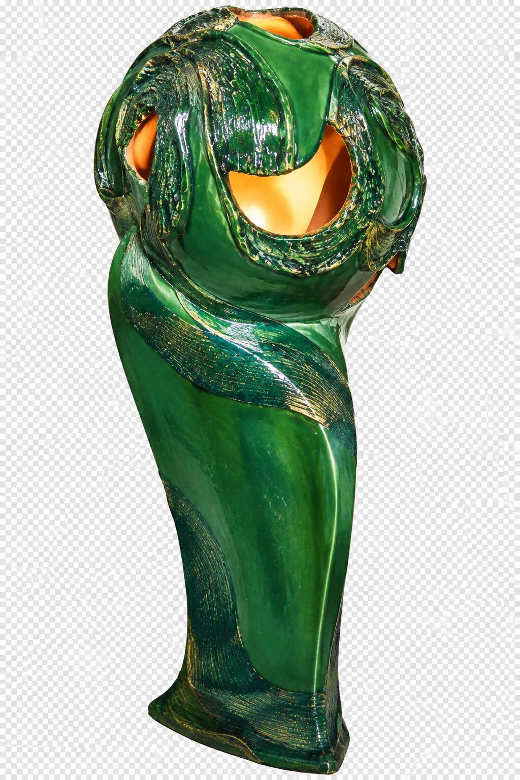 ‘Head’ sculpture lamp, glazed ceramic, vintage, Poland, 20th century