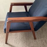 Scandinavian armchair in teak and velvet from the 60s