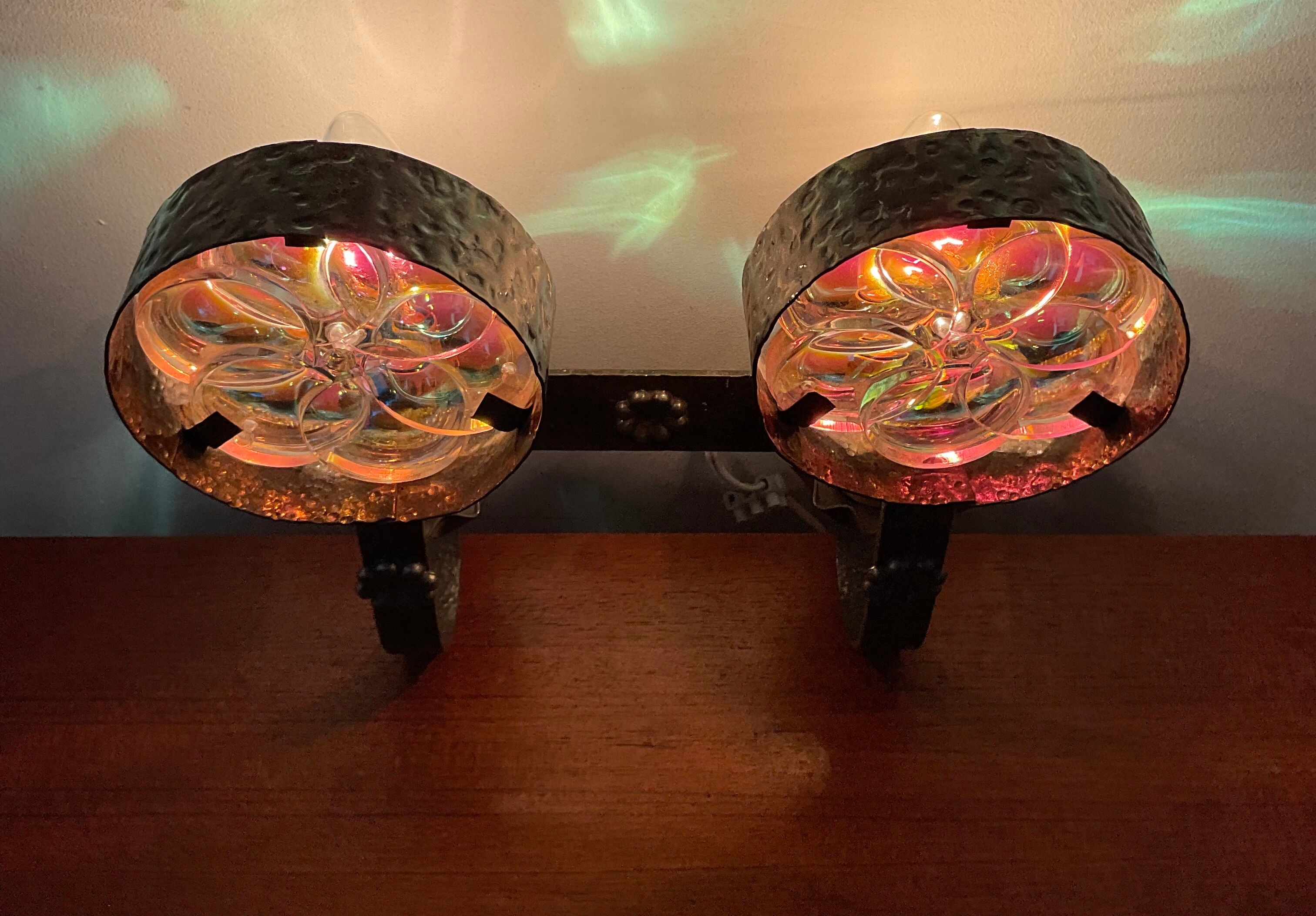 Vintage wall lamps in wrought iron and Murano glass paste from the 50s and 60s