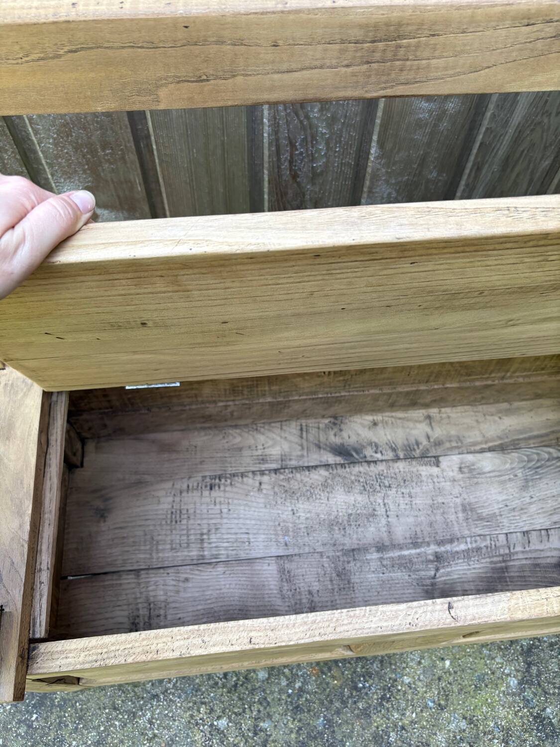 Farmhouse bench with chest in antique solid walnut