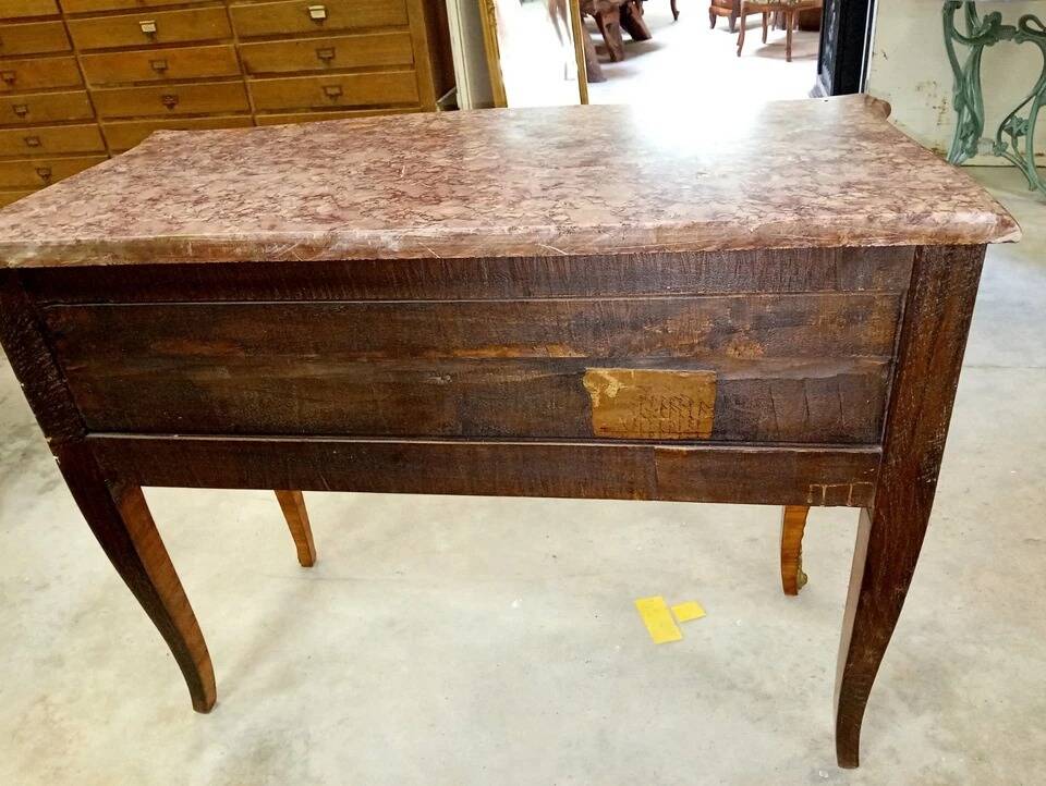 Very rare wig chest with a drawer in Louis XV style with marquetry.