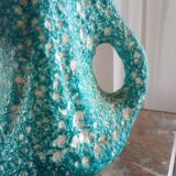 Turquoise "lava" double-handled vase - red & black enamel drips