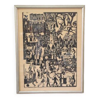 Yngve Berg (1887-1963), Modern Woodcut, 1957, Framed.