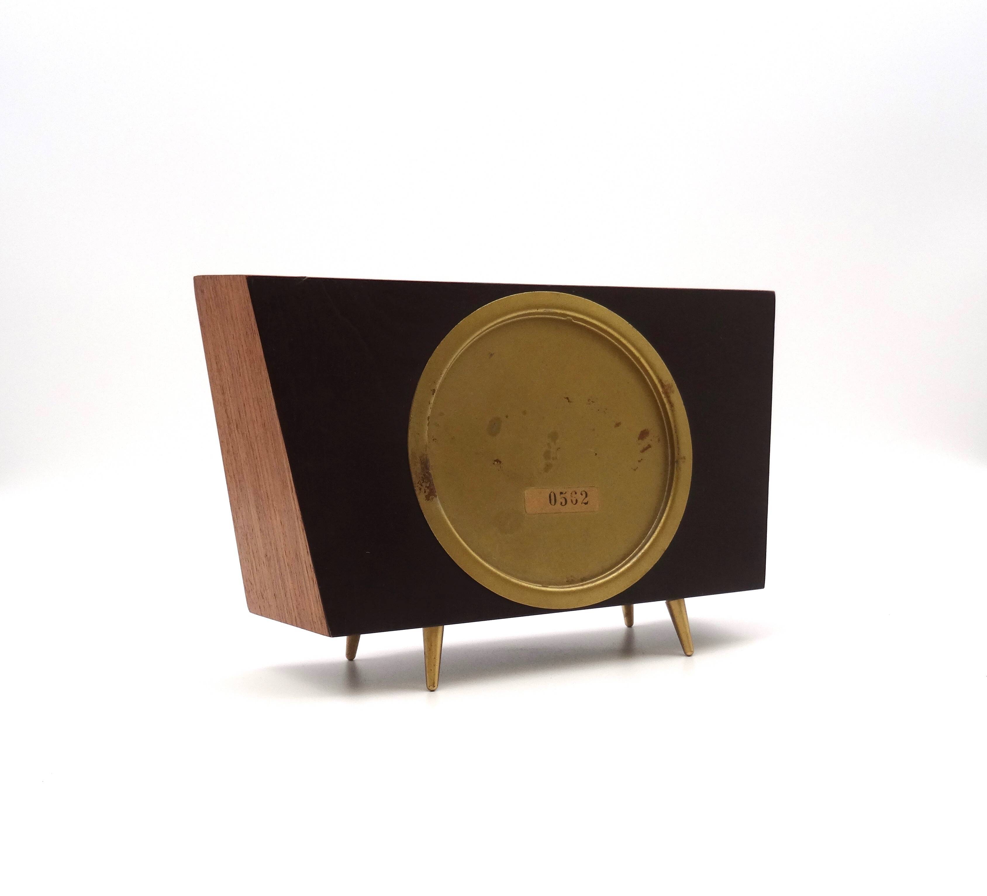 Rare mid century minimalist teak desk clock by zentra