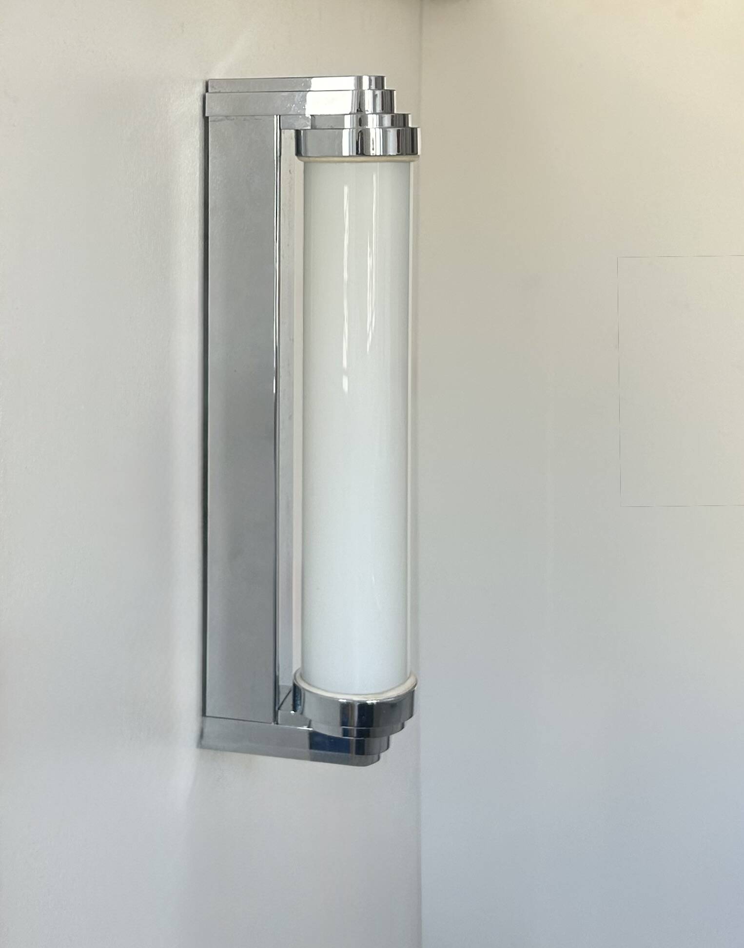 Vintage modernist chrome and opaline wall lamp, France 1980