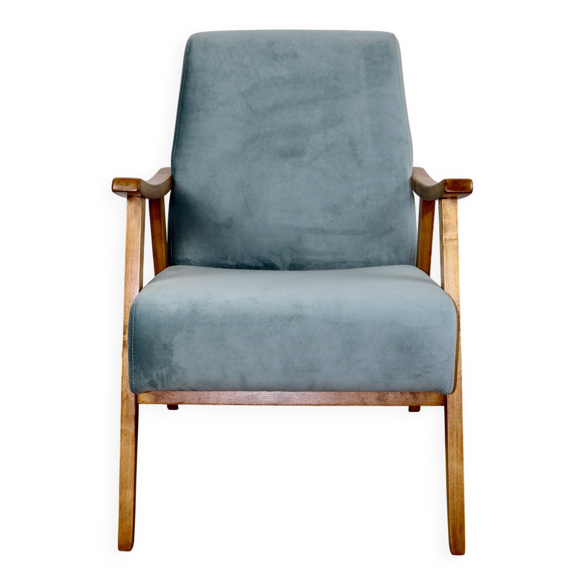 Fauteuil vintage loft années 70 bleu clair