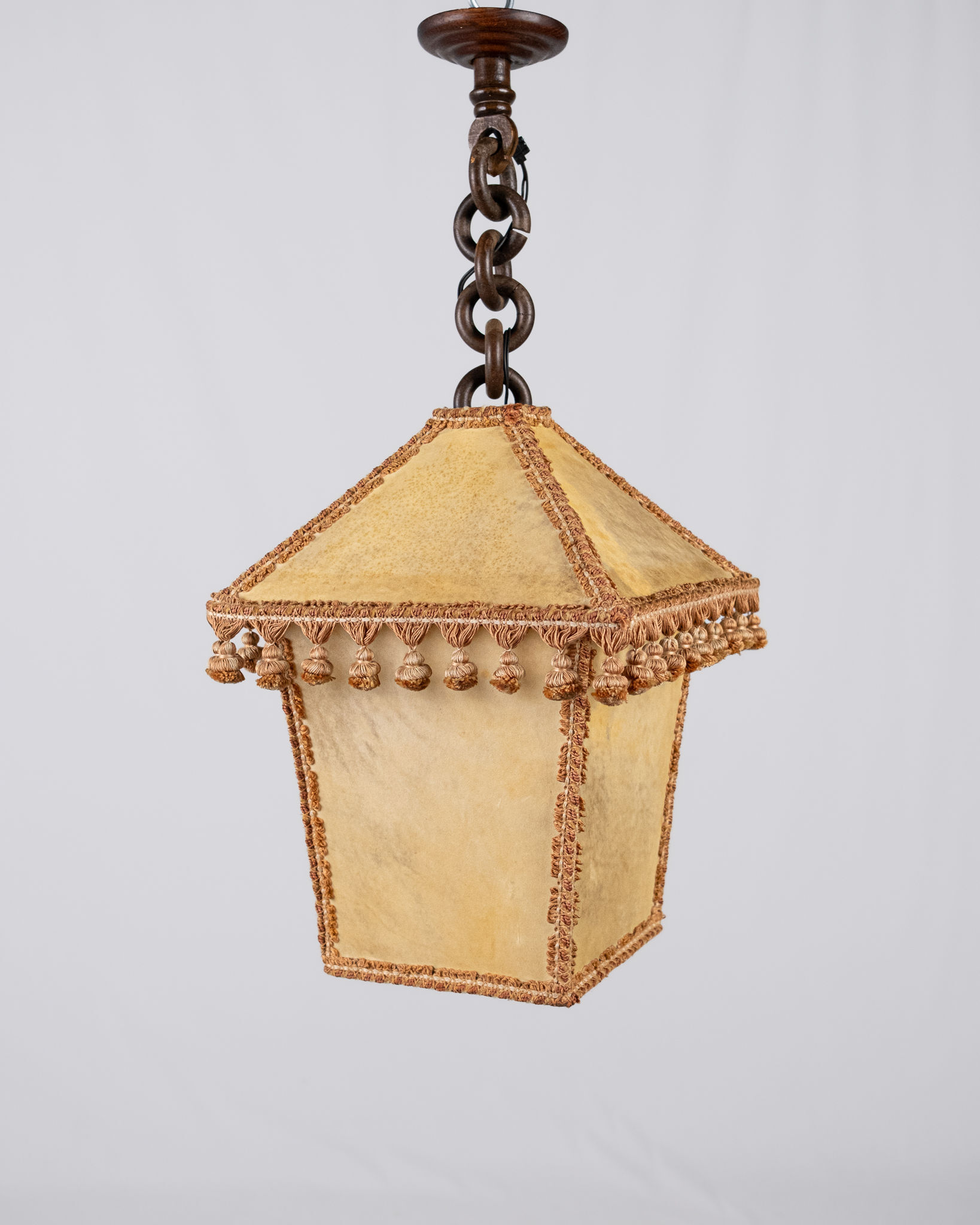 Suspension lanterne en parchemin et passementeries, France, 1960s