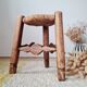 Small stool in wood and straw