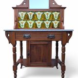 Antique Art Nouveau Dressing Table with Marble Top and Floral Ceramic Tiles