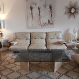Large travertine coffee table and smoked glass