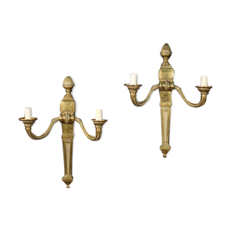 Pair of french golden bronze and brass wall lights